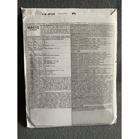 McCall's Misses Decorative Pillows Sewing Pattern M4410 - uncut - Picture 2 of 4